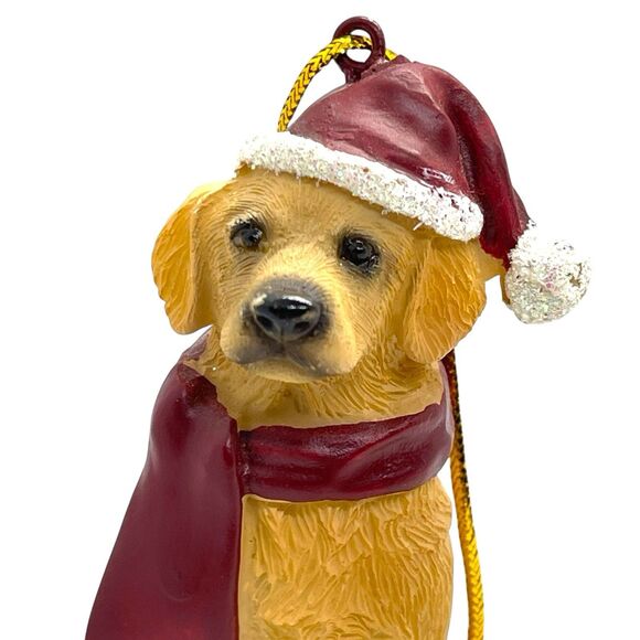 Design Toscano Golden Retriever In Scarf And Santa Hat Christmas Ornament - Picture 7 of 10
